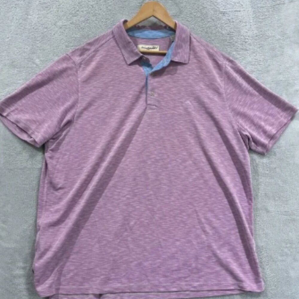 Tommy Bahama Polo Shirt Mens 2XL Striped Tencel Modal Casual Beach Logo